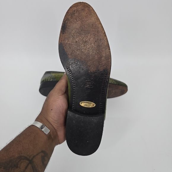 Wens Shoes Men\'s 10 Olive Green Suede & Genuine Snake Loafers Slip-On Exotic main image 9
